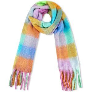 Women's Large Chunky Plaid Scarf Coloured Checked Oversized Scarf Tassel Soft
